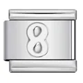 Polished stainless steel Italian bracelet charm with a raised number 8 design - Engraved Number 8 (ICY372)