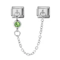 Italian charm bracelet modular link with green birthstone and double hook silver chain - Green (August)