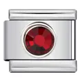 Breloque modulaire italienne en acier inoxydable avec un cristal rouge rond éclatant - Style Grenat (ICY684)