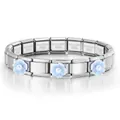 Pulsera de dijes modulares italianos de acero inoxidable con flores azules y perlas - Flor Degradada Azul Base de Plata (ICH092-8)