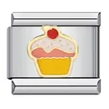 Elegante charm italiano cupcake in smalto e acciaio inossidabile per bracciali modulari - Stile Cupcake alla Ciliegia Rosa (ICJ126-1)