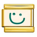 Eslabón de pulsera de dijes italianos en color oro con una carita sonriente verde - Patrón de Sonrisa Beige (ICP-YCAA0061-2) / Base Dorada