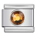 Maillon de bracelet modulaire italien en acier inoxydable avec cristal rond ambré - Style Citrine Champagne (ICY683)