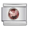 Vue détaillée d'un maillon de breloque modulaire en acier avec une pierre rose facettée - Style Alexandrite (ICY680)