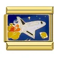 Gold stainless steel Italian modular charm with blue enamel space shuttle design - Space Shuttle Style (ICJ616) / 5 Pieces