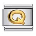 Premium Italian modular charm in stainless steel with a gold plated raised letter Q detail - English Letter-Q / 5 Pieces/Pack