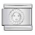Detailansicht eines silberfarbenen italienischen modularen Armband-Charm-Glieds - Sonnenmuster (Y460) / Silber