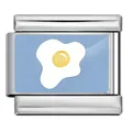 Stainless steel Italian charm link with cute fried egg pattern for DIY modular bracelet - Blue Poached Egg Pattern (ICP-YCAA0063-1)