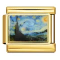 Detailopname van Italiaanse module met Van Goghs Sterrennacht-kunstwerk. - Van Gogh De Sterrennacht kunstpatroon (ICJ802-1) / Goud-Blauw