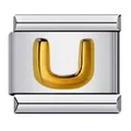 Modular stainless steel Italian charm link featuring a raised gold letter U design - English Letter-U / 5 Pieces/Pack