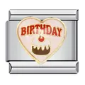 Maillon de breloque italienne en inox avec cœur gâteau d'anniversaire pour bracelets - Style Gâteau d'Anniversaire Cœur (ICJ154-1)