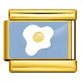 Golden Italian modular bracelet charm featuring a fried egg pattern on blue background - Blue Poached Egg Pattern (ICP-YCAA0063-2)