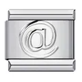 Hochglanzpolierter italienischer Charm-Link aus Edelstahl mit geprägtem @-Symbol - @ Symbol-Muster (ICY462) / Silber