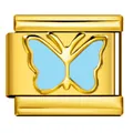 Abalorio modular italiano dorado con mariposa azul esmaltada para pulsera. - Dorado Con Mariposa Azul Cielo (ICY827-2)