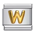 Gold-plated letter W charm for Italian modular bracelet in stainless steel finish - English Letter-W / 5 Pieces/Pack