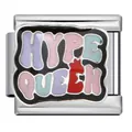 Dettaglio di un link per bracciale modulare italiano con design smaltato HYPE QUEEN - Stile HYPE QUEEN (ICJ1547) / 5 Pezzi/Confezione