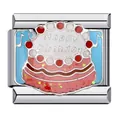 Charm gâteau d'anniversaire rose en acier inoxydable pour bracelet modulaire italien - Style Gâteau Rose Joyeux Anniversaire (ICJ157)