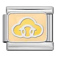 Stainless steel Italian modular charm featuring yellow enamel and Chinese auspicious cloud - Yellow Ruyi Pattern (ICJ2888)