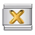 Premium titanium steel gold plated raised letter X Italian charm for modular bracelet - English Letter-X / 5 Pieces/Pack