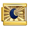 Macro detail of a gold stainless steel Italian charm featuring a blue crescent moon - Radiant Moon Style (ICJ314-2) / 5 Pieces