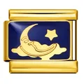 Detailed view of a gold Italian charm featuring a blue enamel star and moon design. - Moon and Cloud Style (ICJ2284) / 5 Pieces