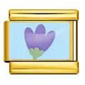 Gold stainless steel Italian charm with purple flower for modular DIY bracelets. - Blue Purple Tulip Pattern (ICP-YCAA0065-2)