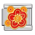 Chinese style auspicious floral pattern stainless steel enamel Italian modular charm link - Lucky Floral Emblem (ICJ2892)