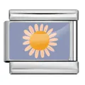 Stainless steel Italian charm link featuring a cute hand-painted sunflower design - Purple Sunflower Pattern (ICP-YCAA0066-1)