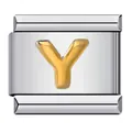 Premium stainless steel Italian modular charm link featuring a raised gold letter Y design - English Letter-Y / 5 Pieces/Pack