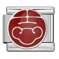 Premium stainless steel Italian charm link featuring red enamel auspicious pattern design - Red Background Silver Cloud (ICJ2893)