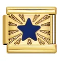 Detailed macro view of a gold titanium modular bracelet link with blue star design - Radiant Star Style (ICJ580-1) / 5 Pieces