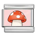 Detalle de un eslabón de pulsera italiana de acero inoxidable con un lindo hongo rojo - Seta Roja Plata (ICP-YCAA0086-1)
