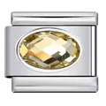 Primo piano di un modulo charm italiano con una pietra ovale gialla in acciaio inossidabile. - Zirconia Champagne (#3)
