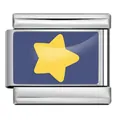 Stainless steel Italian modular bracelet charm featuring a yellow star on a blue enamel background - Blue Star Pattern (ICP-YCAA0067-1)