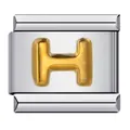 Italian modular charm link in polished stainless steel with gold plated letter H for DIY - English Letter-H / 5 Pieces/Pack