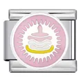 Charme italien avec motif de gâteau en émail rose pour bracelets en acier inoxydable - Style Dessert à Trois Couches avec Dentelle Rose (ICJ352-1)