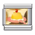 Charme modulaire italien avec un joli dessert au pudding jaune et une cerise dessus - Style Pudding Jaune sur Assiette Rose (ICJ467)