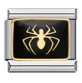 Premium stainless steel Italian modular charm link featuring a golden spider motif on black enamel - Black Gold Spider Style (ICJ672)