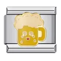 Maillon de charme italien pour bracelet modulaire avec motif de chope de bière - Style Chope de Bière Smiley Anthropomorphe (ICJ554)