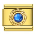 Charm italien en acier inoxydable doré avec une pierre précieuse bleue ronde facettée - Style Pierre Bleue (ICJ012-1) / 5 Pièces