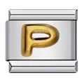 Stainless steel Italian modular charm featuring a raised gold-colored letter P - English Letter-P / 5 Pieces/Pack