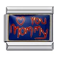 Stainless steel Italian charm link for modular bracelet with 'YOU MOMMY' heart enamel - Blue You Mommy Style (ICJ351)