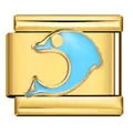 Maillon de charme italien doré avec un dauphin en émail bleu pour bracelets - Style Dauphin Bleu (ICJ083-2) / 5 Pièces