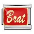 Maillon de bracelet italien en acier inoxydable avec émail rouge et texte Brat doré - Style Brat (ICJ1411) / 5 Pièces/Pack