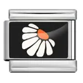Italian modular bracelet charm link in stainless steel with white daisy flower design - Black Half Daisy Pattern (ICP-YCAA0070-1)