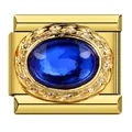 Vue détaillée d'un maillon italien pour bracelet charm avec pierre bleue facettée - Pierre Bleue Ovale (ICJ149) / 5 Pièces