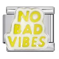 Maglia charm italiana in acciaio inox con scritta No Bad Vibes in smalto giallo - Stile No Bad Vibes (ICJ1416) / 5 Pezzi/Confezione