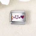 Edelstahl Italian Charm Glied mit regenbogenfarbener I+U=Herz Lasergravur für Armbänder - I+U=Herz (ICZK343)