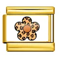 Gold-plated stainless steel Italian charm link featuring a stylish leopard print flower pattern - Leopard Five-Petal Flower Pattern (ICP-YCAA0072-2)