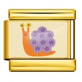 Eslabón de pulsera italiana modular con simpático caracol floral morado en acero dorado - Caracol Floral Dorado (ICP-YCAA0079-2)